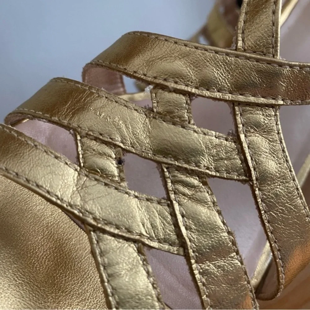 Kate Spade Gold Leather Cork Wedge Platform Sandals 9.5